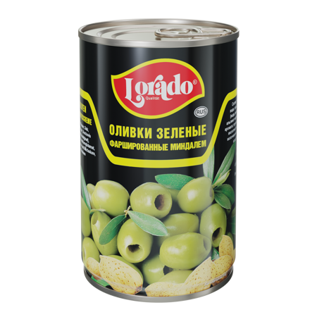 Оливки зеленые с миндалем тм "Lorado" 314мл, ж/б